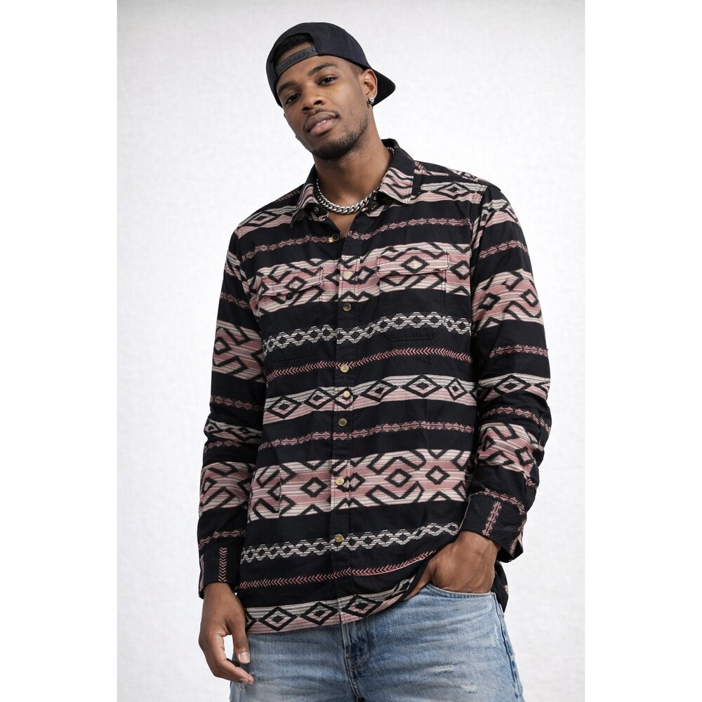 Roark Mens Aztec Southwest Woven Shirt Black Gorpcore Outdoor Button Cotton L